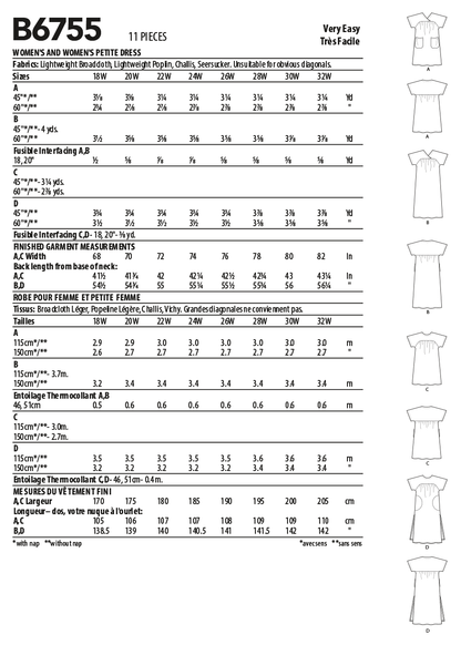 Butterick B6755 sewing pattern envelope showing women's pullover dress designs