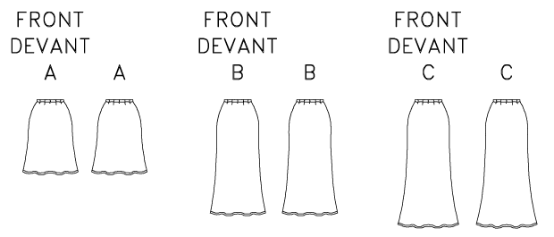 Butterick B6799 sewing pattern envelope showing misses' bias a-line skirt designs