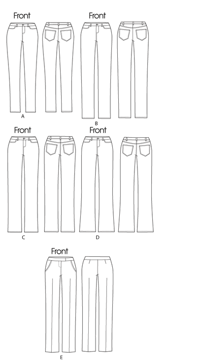 Butterick B6800 sewing pattern envelope showing women's fitted jeans & trousers designs