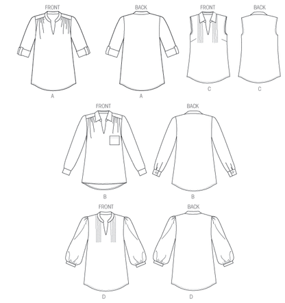 Butterick B6801 sewing pattern envelope showing women's plus size loose pullover top designs