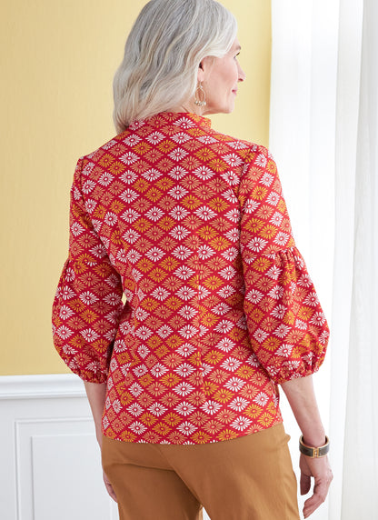 Butterick B6816 sewing pattern envelope showing women's button front top designs