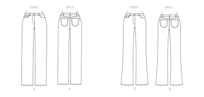 Butterick B6840 sewing pattern envelope showing women's plus size straight & bootcut jeans designs