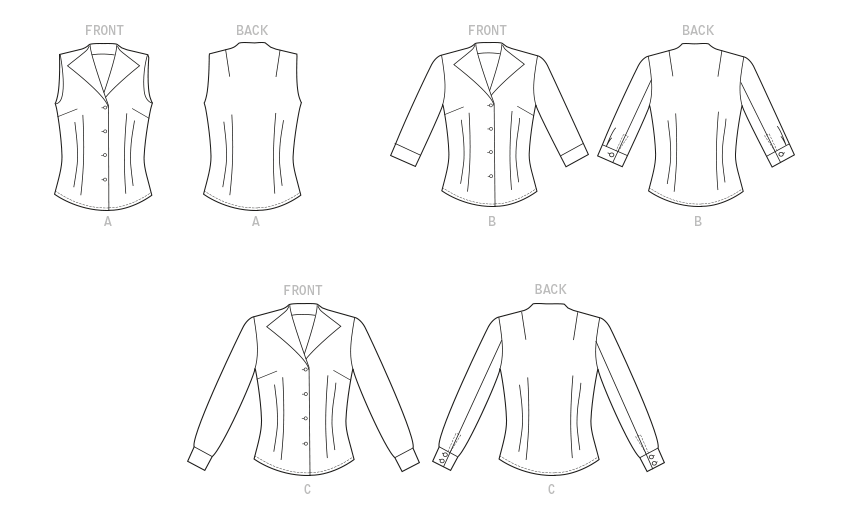 Butterick B6842 sewing pattern envelope showing women's semi-fitted shirt designs