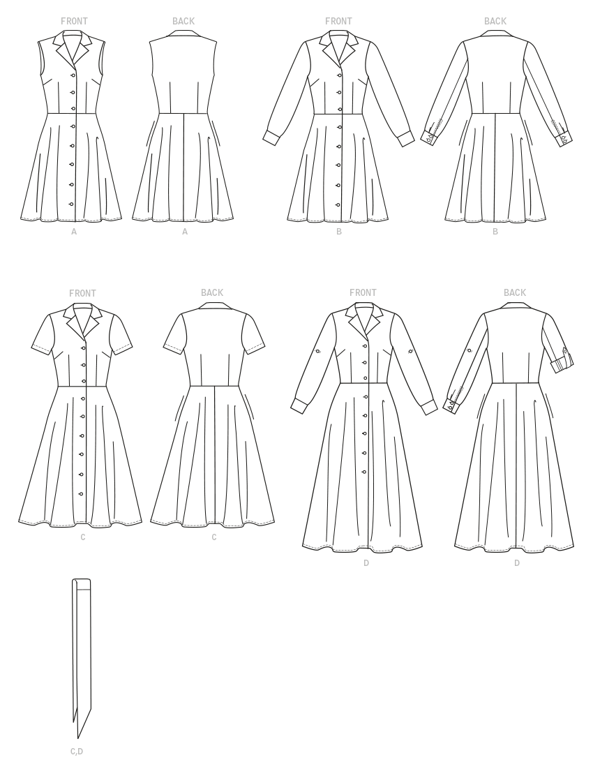 Butterick B6843 sewing pattern envelope showing women's a-line dress with notched collar designs