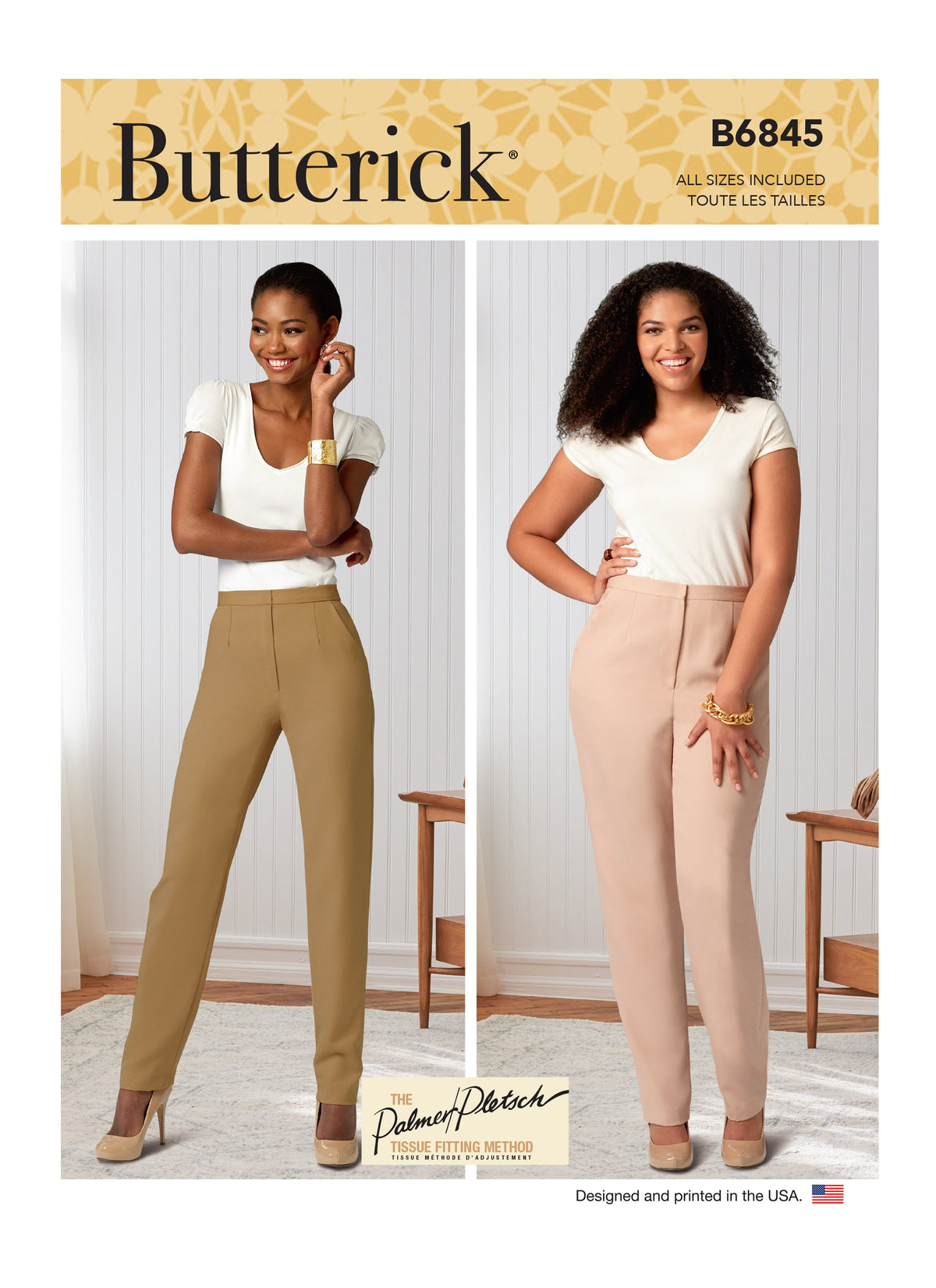 Butterick B6845 sewing pattern envelope showing women's tapered trousers designs