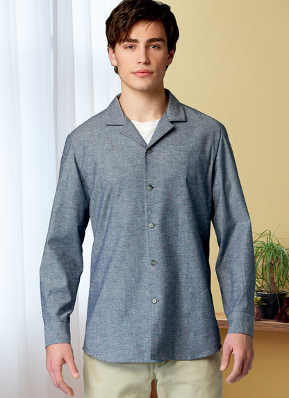 Butterick B6846 sewing pattern envelope showing unisex semi-fitted shirt designs