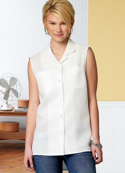 Butterick B6846 sewing pattern envelope showing unisex semi-fitted shirt designs