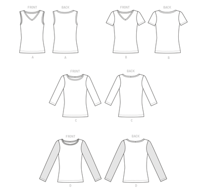 Butterick B6848 sewing pattern envelope showing women's t-shirt & tank top designs