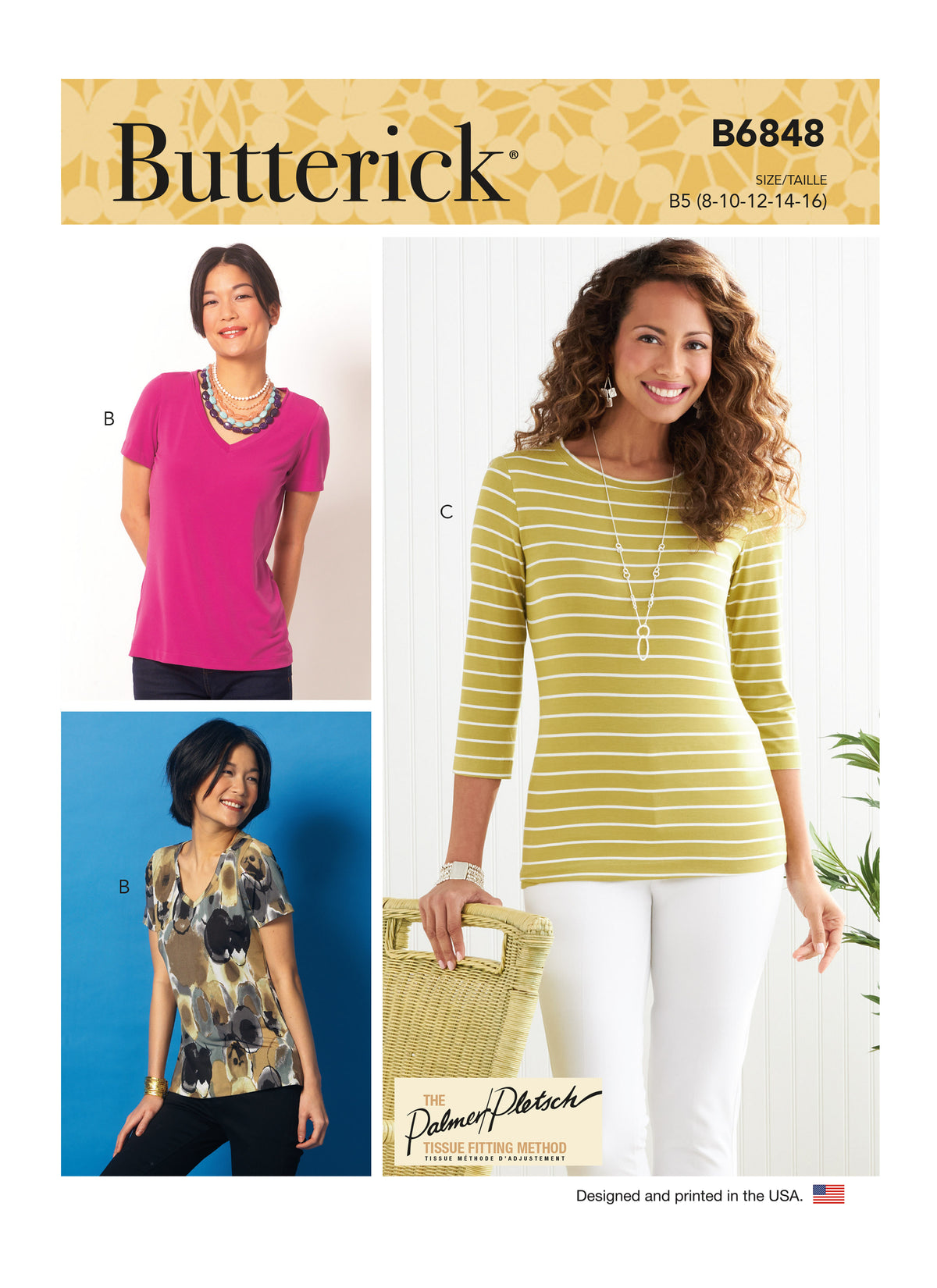 Butterick B6848 sewing pattern envelope showing women's t-shirt & tank top designs