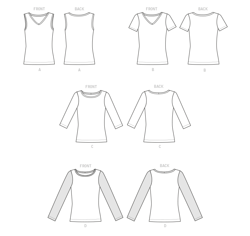 Butterick B6848 sewing pattern envelope showing women's t-shirt & tank top designs