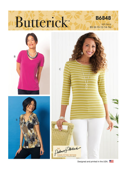Butterick B6848 sewing pattern envelope showing women's t-shirt & tank top designs
