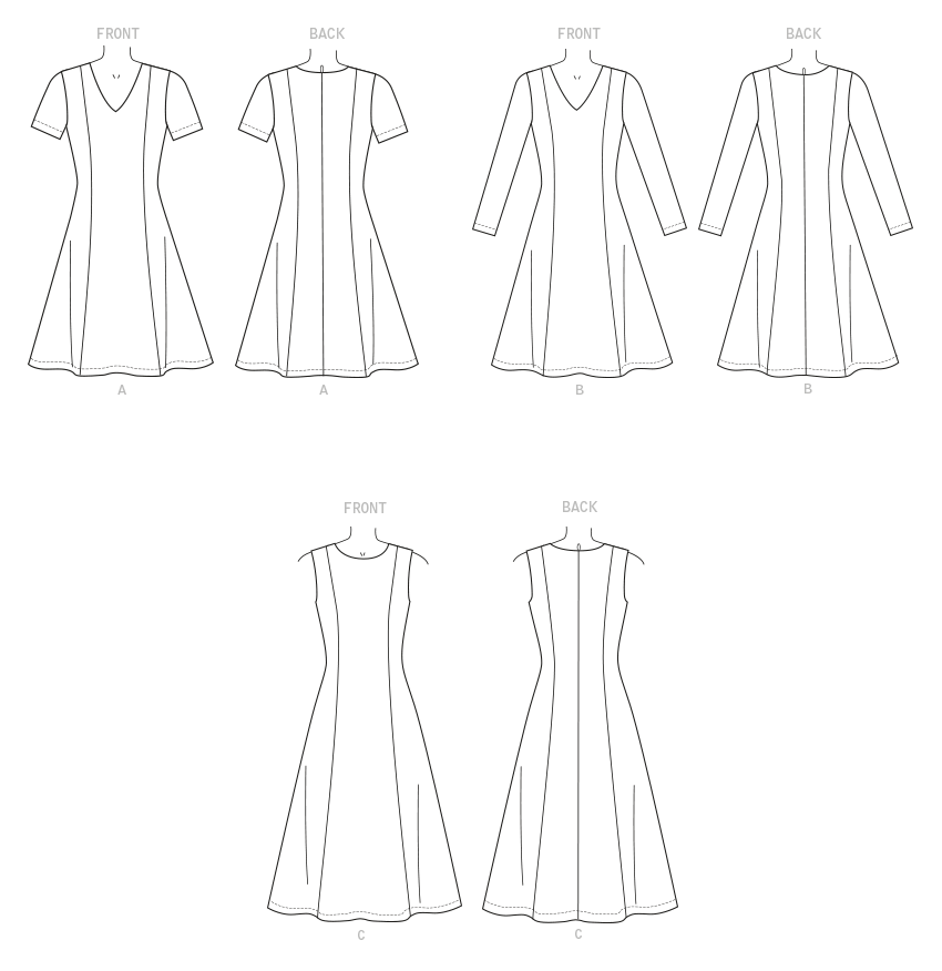 Butterick B6850 sewing pattern envelope showing women's princess seam dress designs
