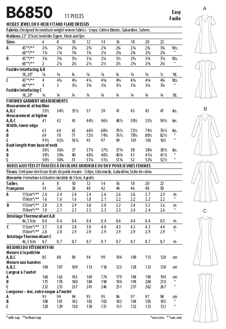 Butterick B6850 sewing pattern envelope showing women's princess seam dress designs