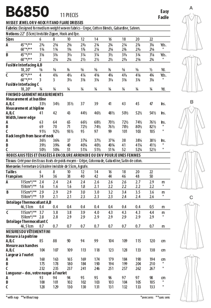 Butterick B6850 sewing pattern envelope showing women's princess seam dress designs
