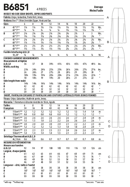 Butterick B6851 sewing pattern envelope showing women's trousers, capris & shorts designs
