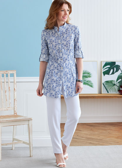 Butterick B6852 sewing pattern envelope showing women's semi-fitted shirt designs