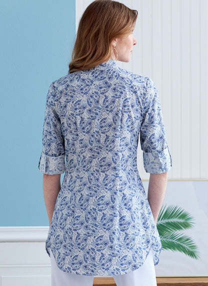 Butterick B6852 sewing pattern envelope showing women's semi-fitted shirt designs
