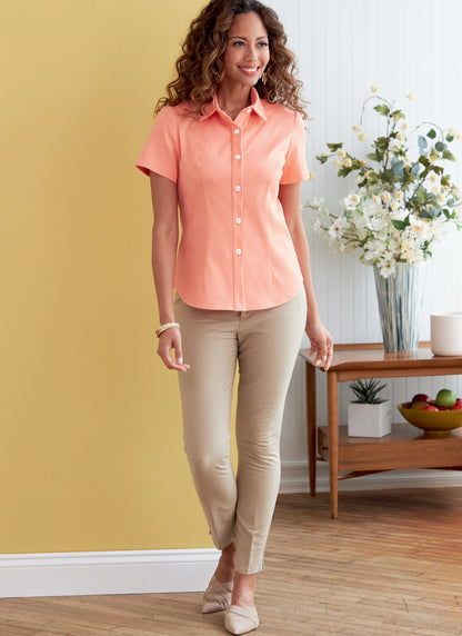 Butterick B6852 sewing pattern envelope showing women's semi-fitted shirt designs