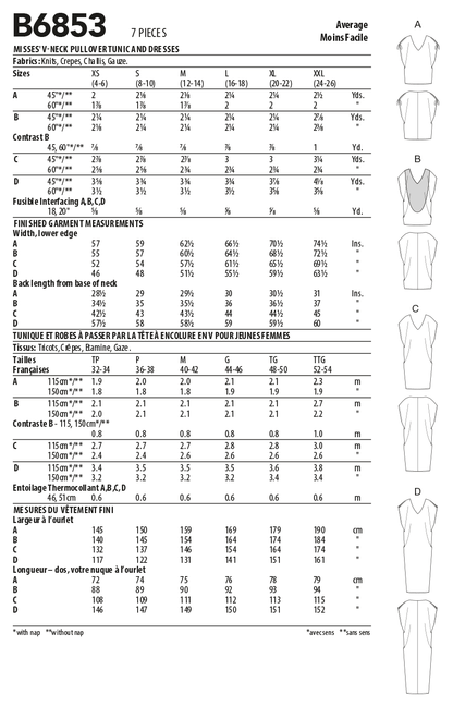Butterick B6853 sewing pattern envelope showing women's loose tunic & dress designs