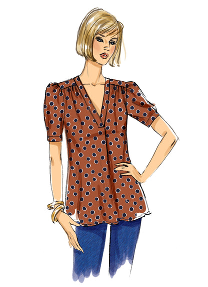 Butterick B6855 sewing pattern envelope showing women's v-neck top designs