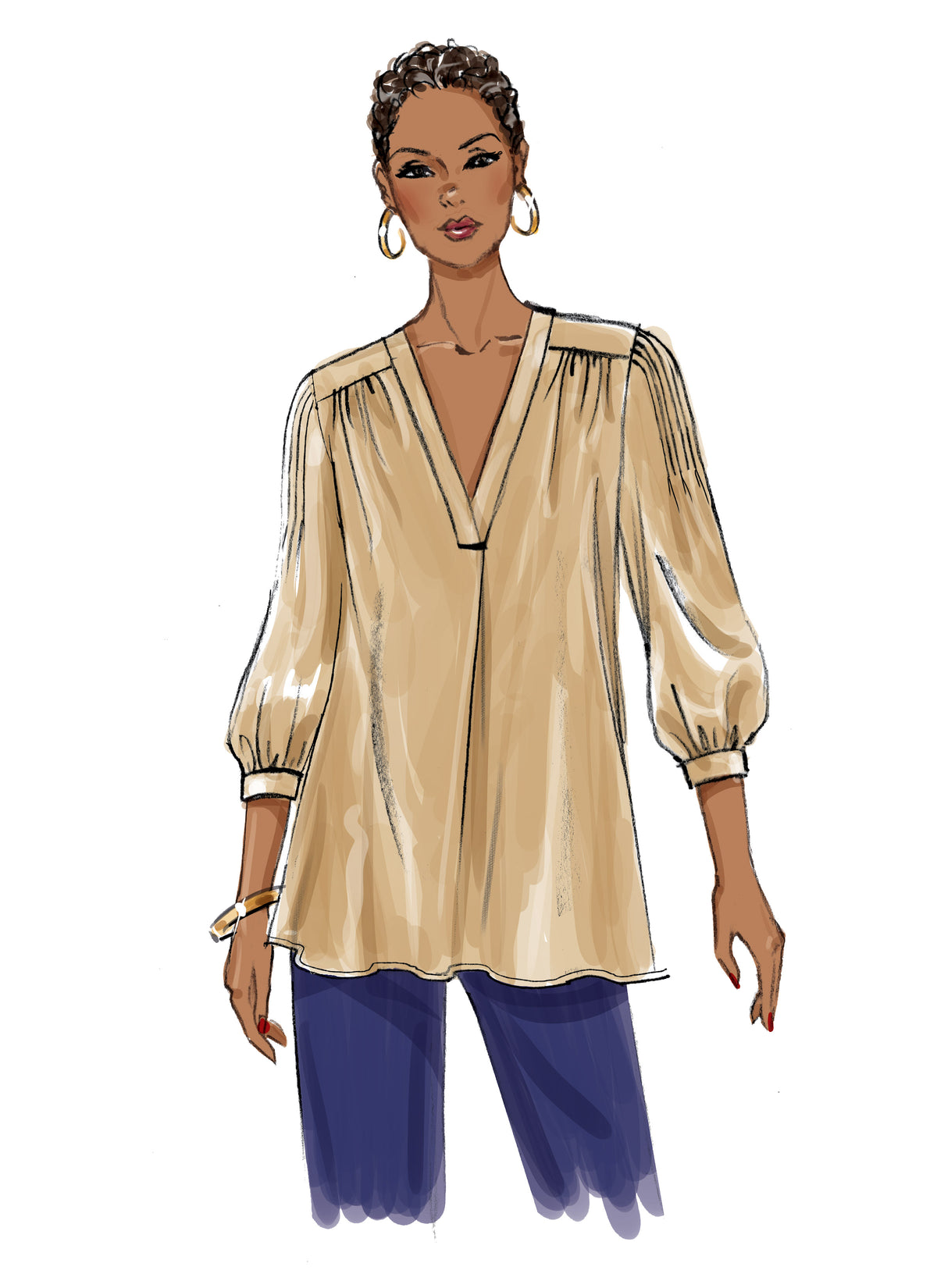 Butterick B6855 sewing pattern envelope showing women's v-neck top designs