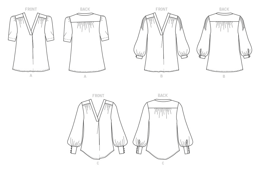 Butterick B6855 sewing pattern envelope showing women's v-neck top designs