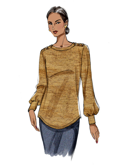 Butterick B6857 sewing pattern envelope showing women's pullover top designs