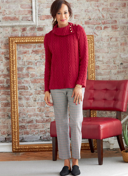 Butterick B6857 sewing pattern envelope showing women's pullover top designs