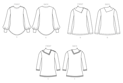 Butterick B6857 sewing pattern envelope showing women's pullover top designs