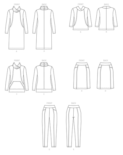 Butterick B6858 sewing pattern envelope showing women's princess seam dress & top designs