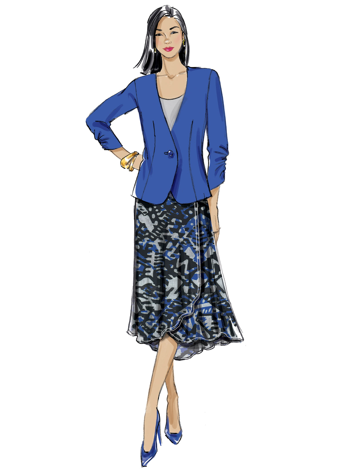 Butterick B6860 sewing pattern envelope showing women's one button jacket designs