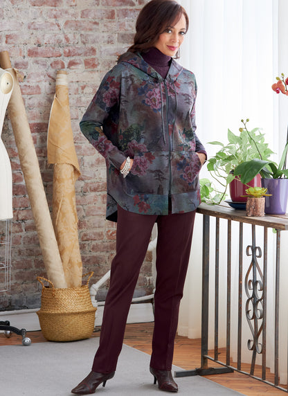Butterick B6863 sewing pattern envelope showing misses' zip front hooded jacket designs