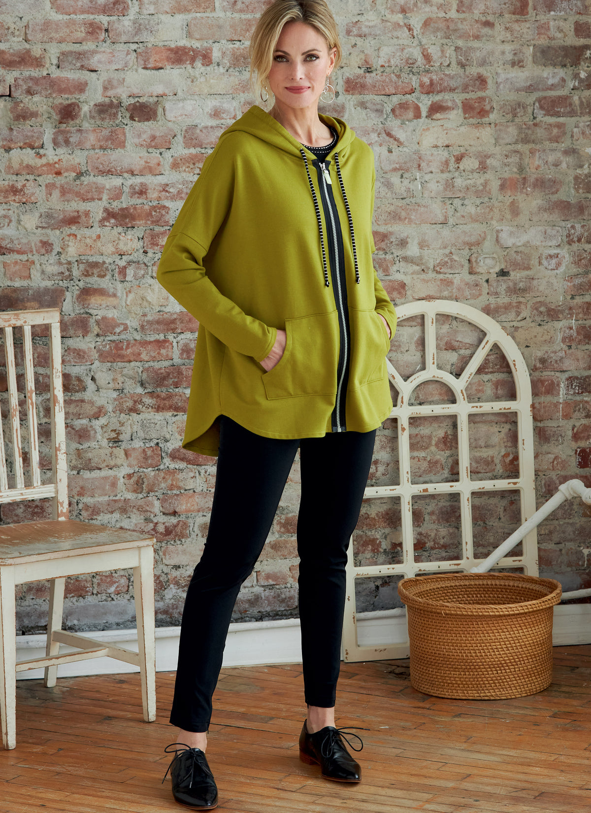 Butterick B6863 sewing pattern envelope showing misses' zip front hooded jacket designs