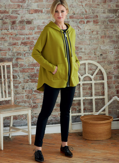 Butterick B6863 sewing pattern envelope showing misses' zip front hooded jacket designs