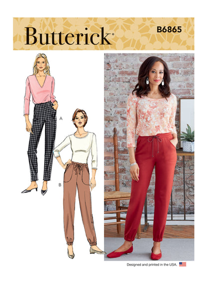 Butterick B6865 sewing pattern envelope showing misses' pull-on trousers designs
