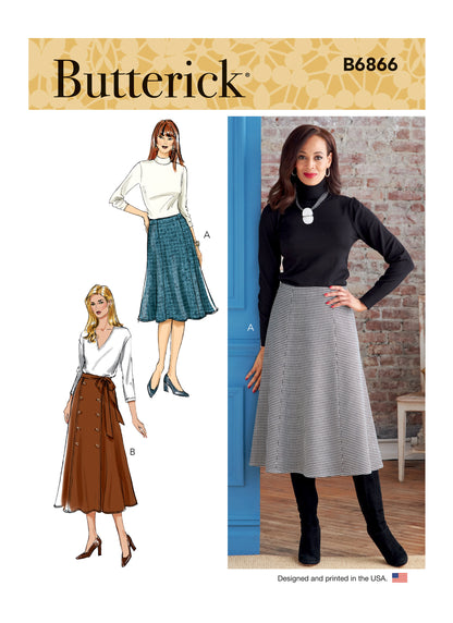 Butterick B6866 sewing pattern envelope showing misses' princess seam skirt designs