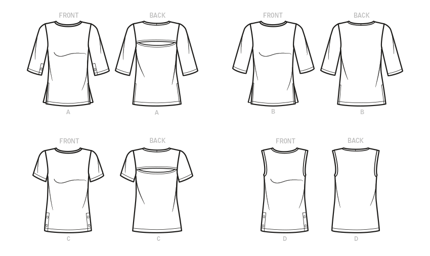 Butterick B6874 sewing pattern envelope showing misses' stretch knit t-shirt designs