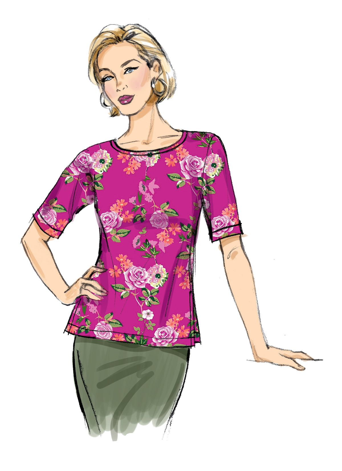 Butterick B6875 sewing pattern envelope showing misses' draped neck dolman top designs