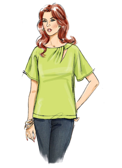 Butterick B6875 sewing pattern envelope showing misses' draped neck dolman top designs