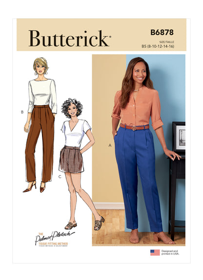 Butterick B6878 sewing pattern envelope showing misses' pleat front trousers designs