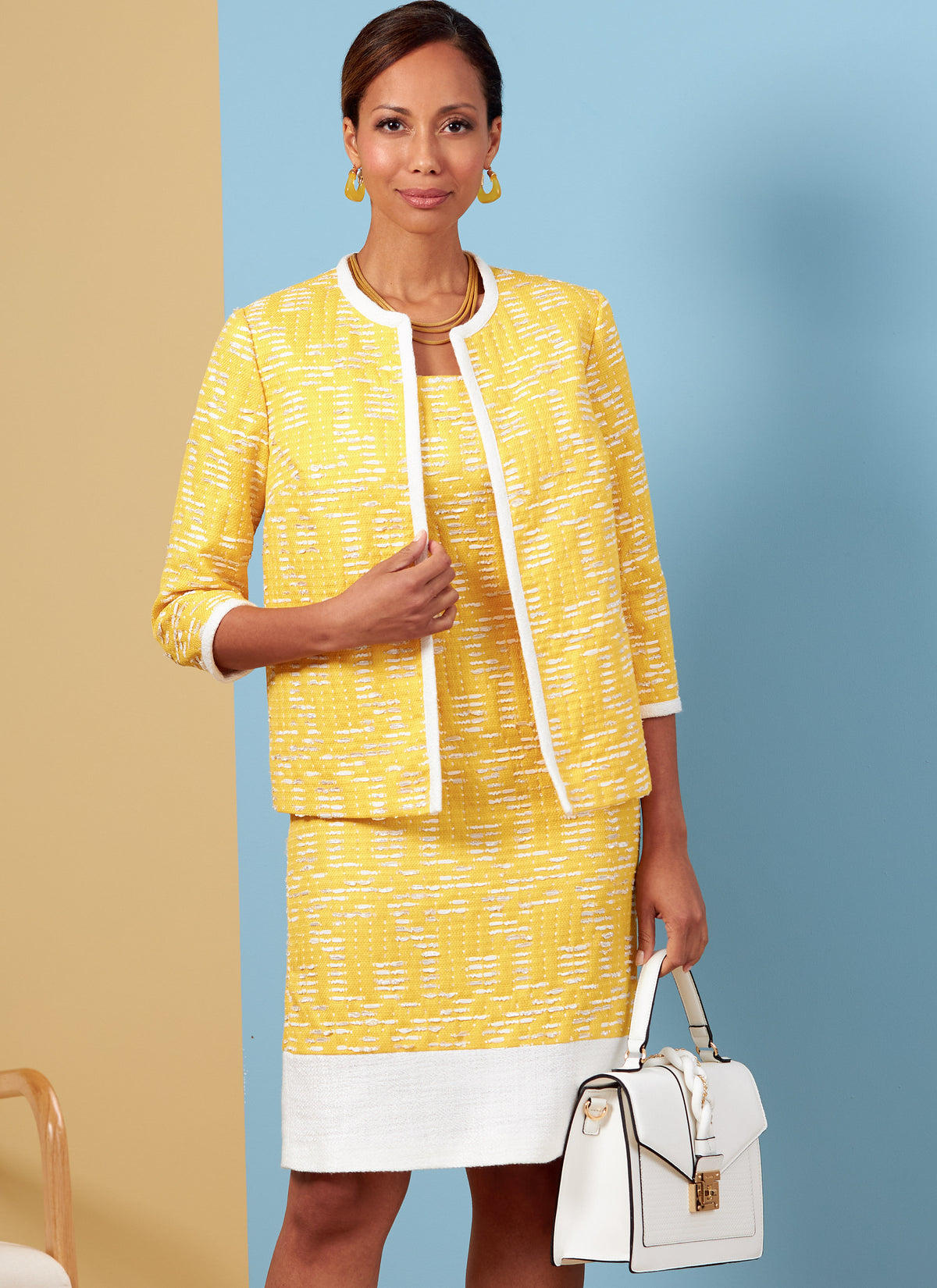 Butterick B6882 sewing pattern envelope showing misses' lined open front jacket designs