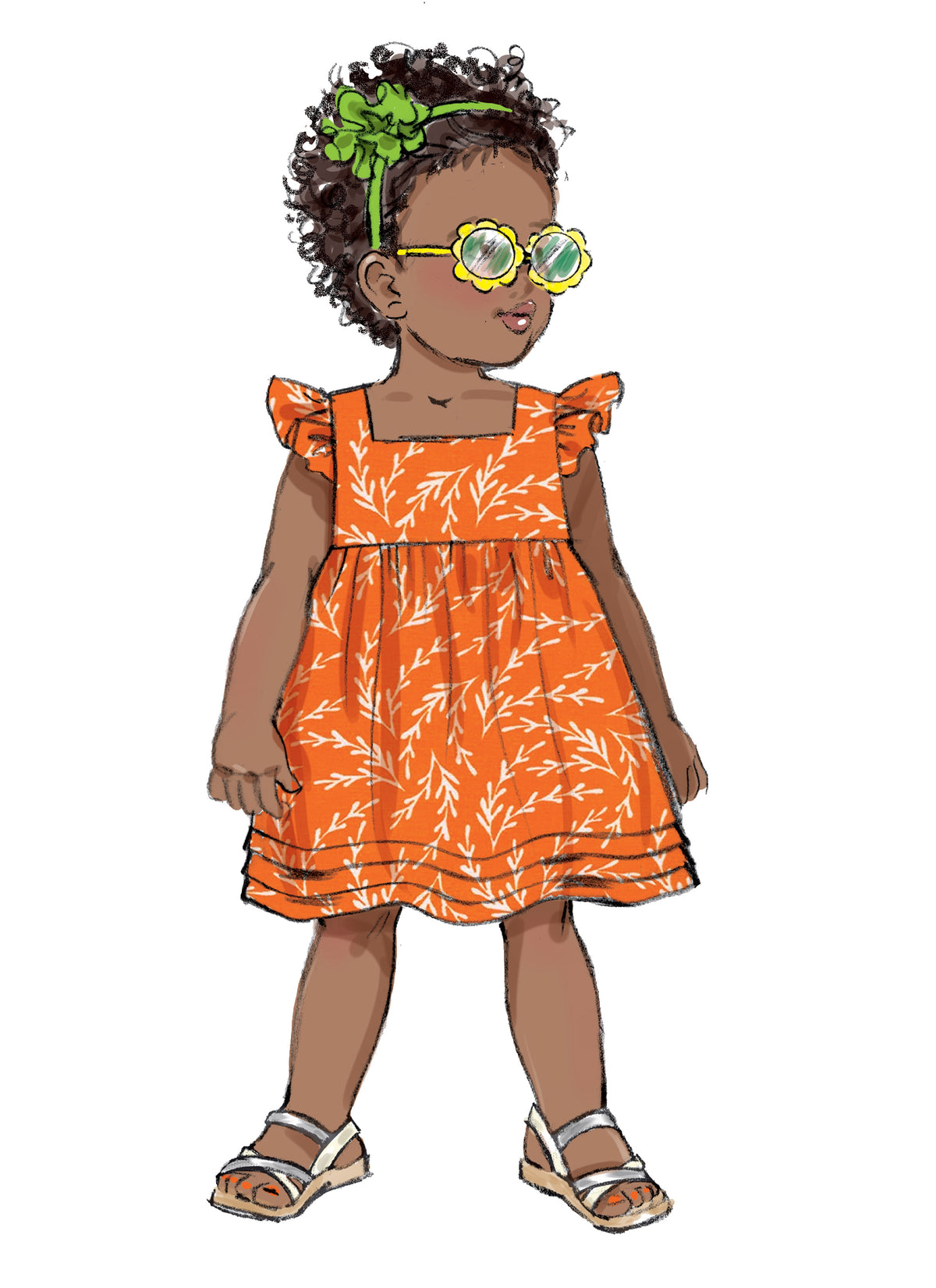 Butterick B6885 sewing pattern envelope showing toddler high waist dress designs