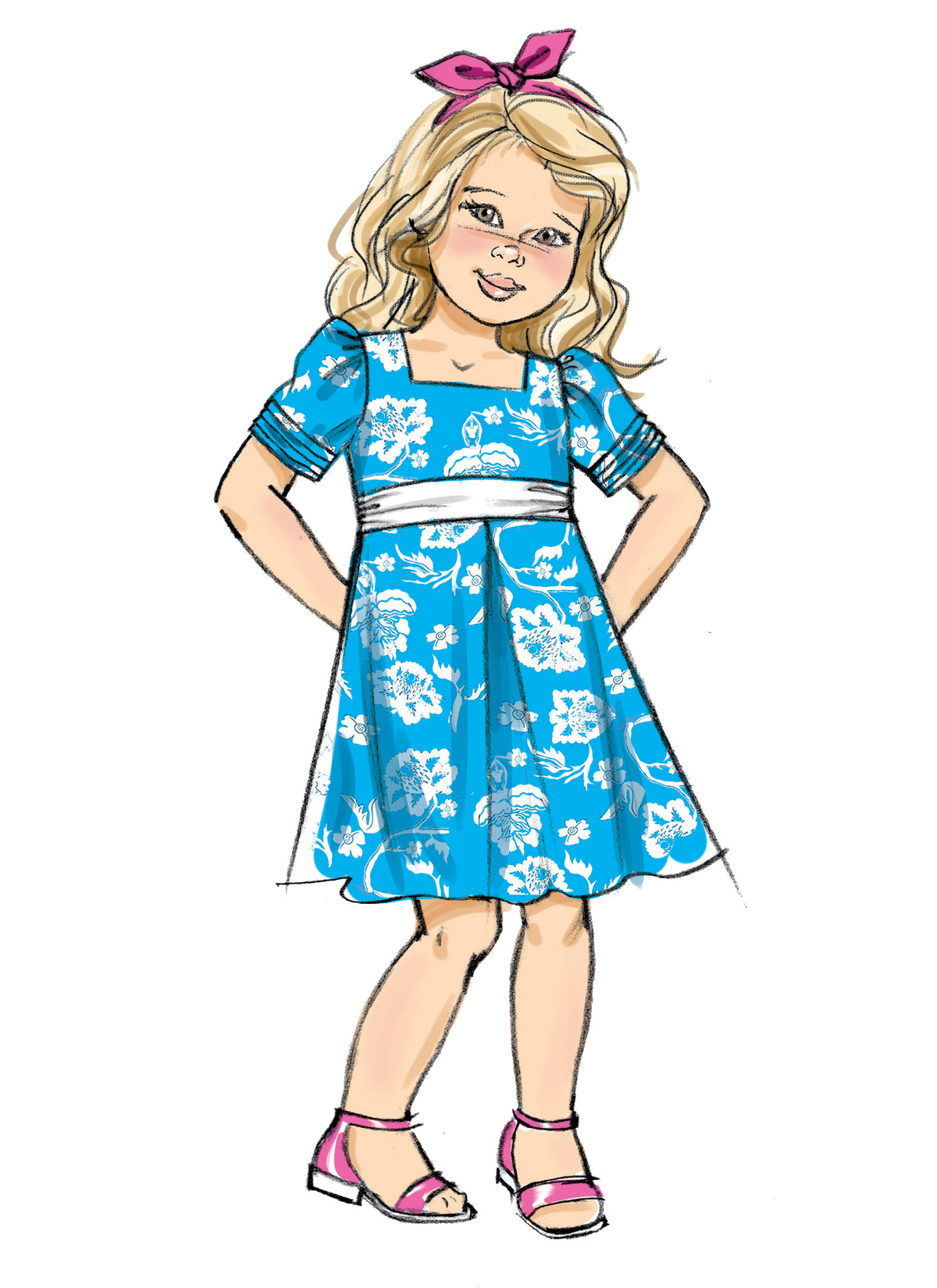 Butterick B6886 sewing pattern envelope showing children's a-line dress designs