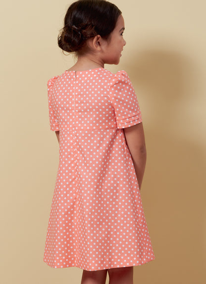 Butterick B6886 sewing pattern envelope showing children's a-line dress designs
