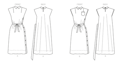 Butterick B6889 sewing pattern envelope showing misses' side button casual dress designs