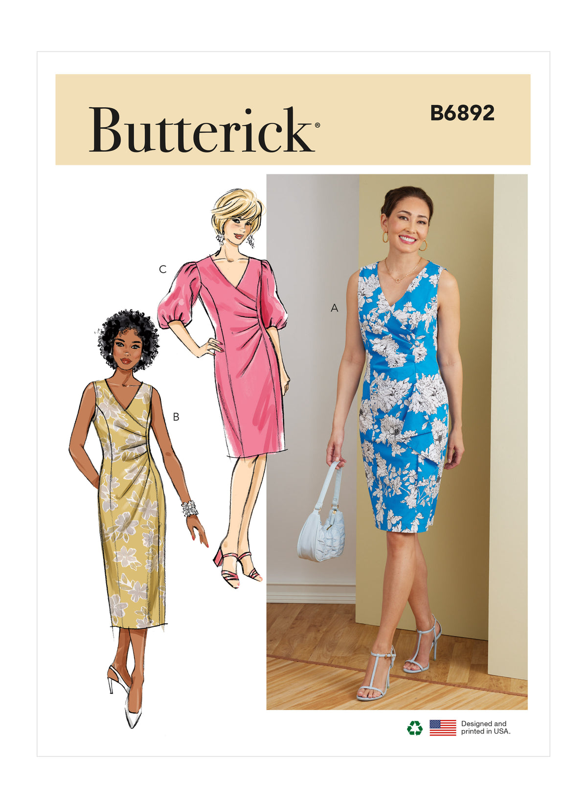 Butterick B6892 sewing pattern envelope showing misses' princess seam dress designs