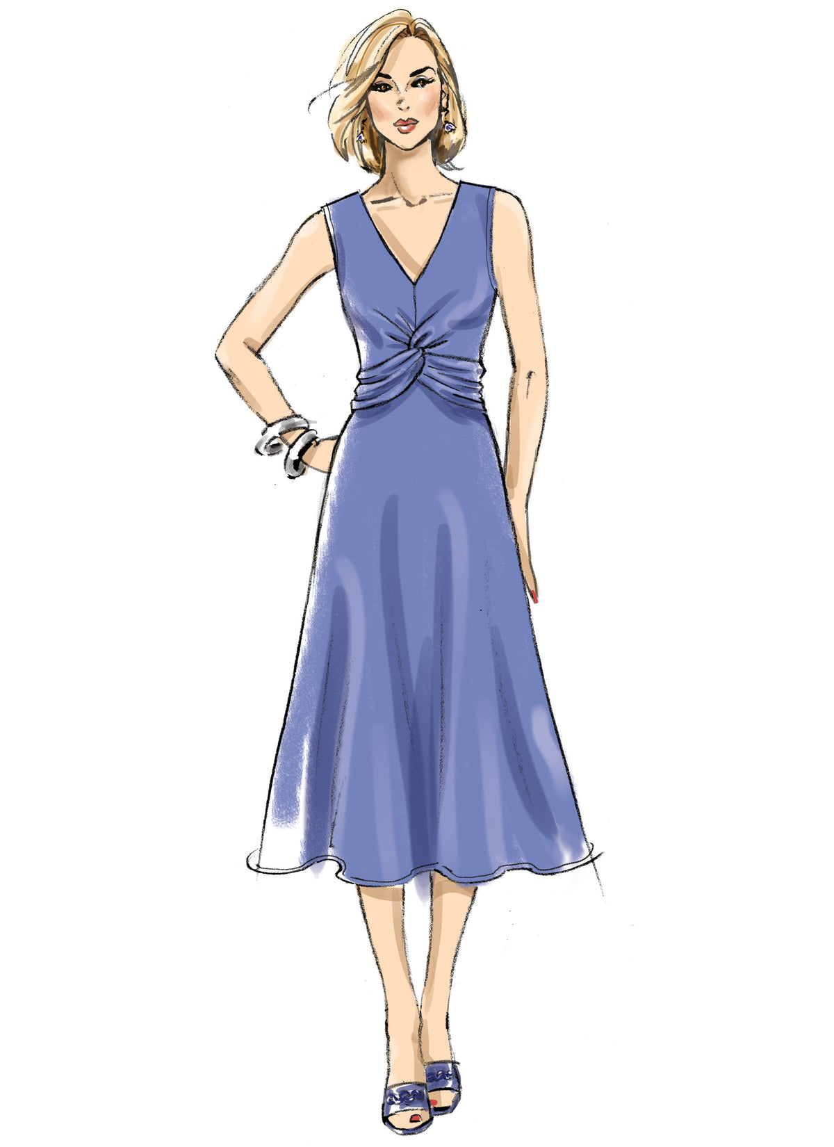 Butterick B6893 sewing pattern envelope showing misses' v-neck dress and jumpsuit designs