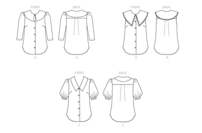 Butterick B6895 sewing pattern envelope showing misses' button front top designs