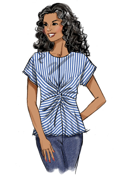 Butterick B6899 sewing pattern envelope showing the twist front short sleeve top designs
