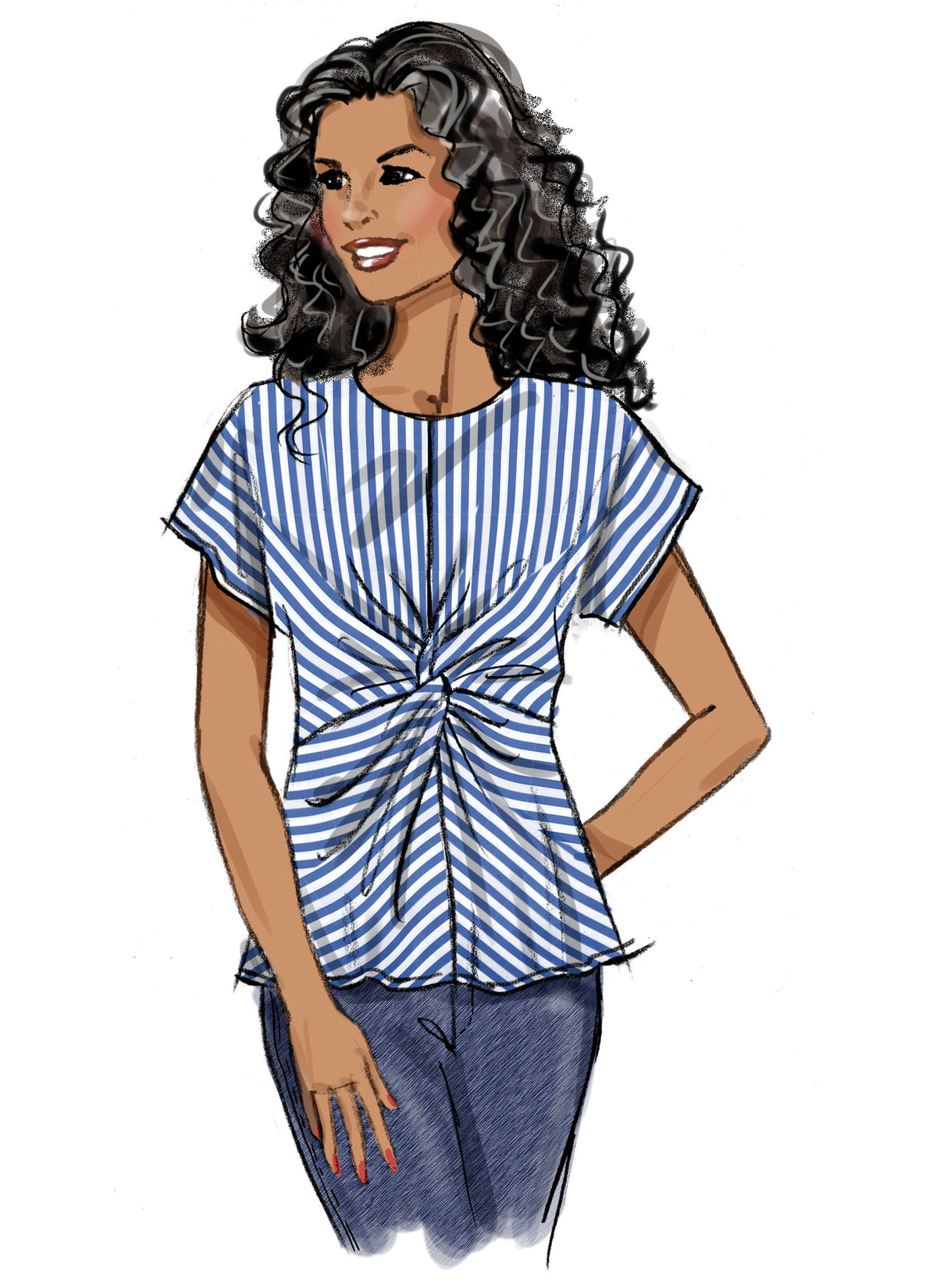 Butterick B6899 sewing pattern envelope showing the twist front short sleeve top designs